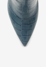 Paris Texas 120 Denim Boots in Crocodile-Embossed Leather Blue PX133XCOCO/N_PATEX-DE