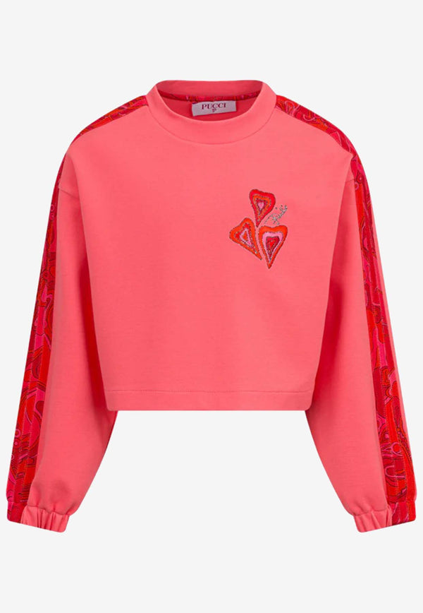 Emilio Pucci Junior Girls Embroidered Heart Sweatshirt Coral PX4A10-J0371_CORAL