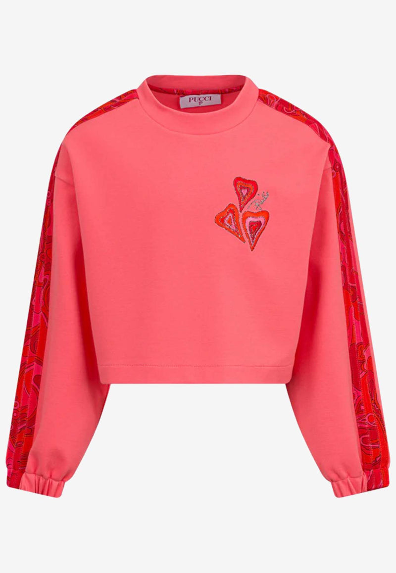 Emilio Pucci Junior Girls Embroidered Heart Sweatshirt Coral PX4A10-J0371_CORAL