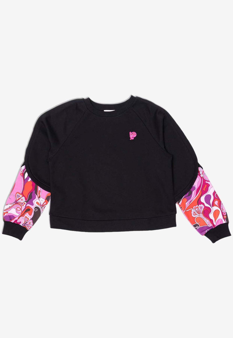 Emilio Pucci Junior Girls Printed Sleeves Sweatshirt Black PX4A40-Z3183_BLACK