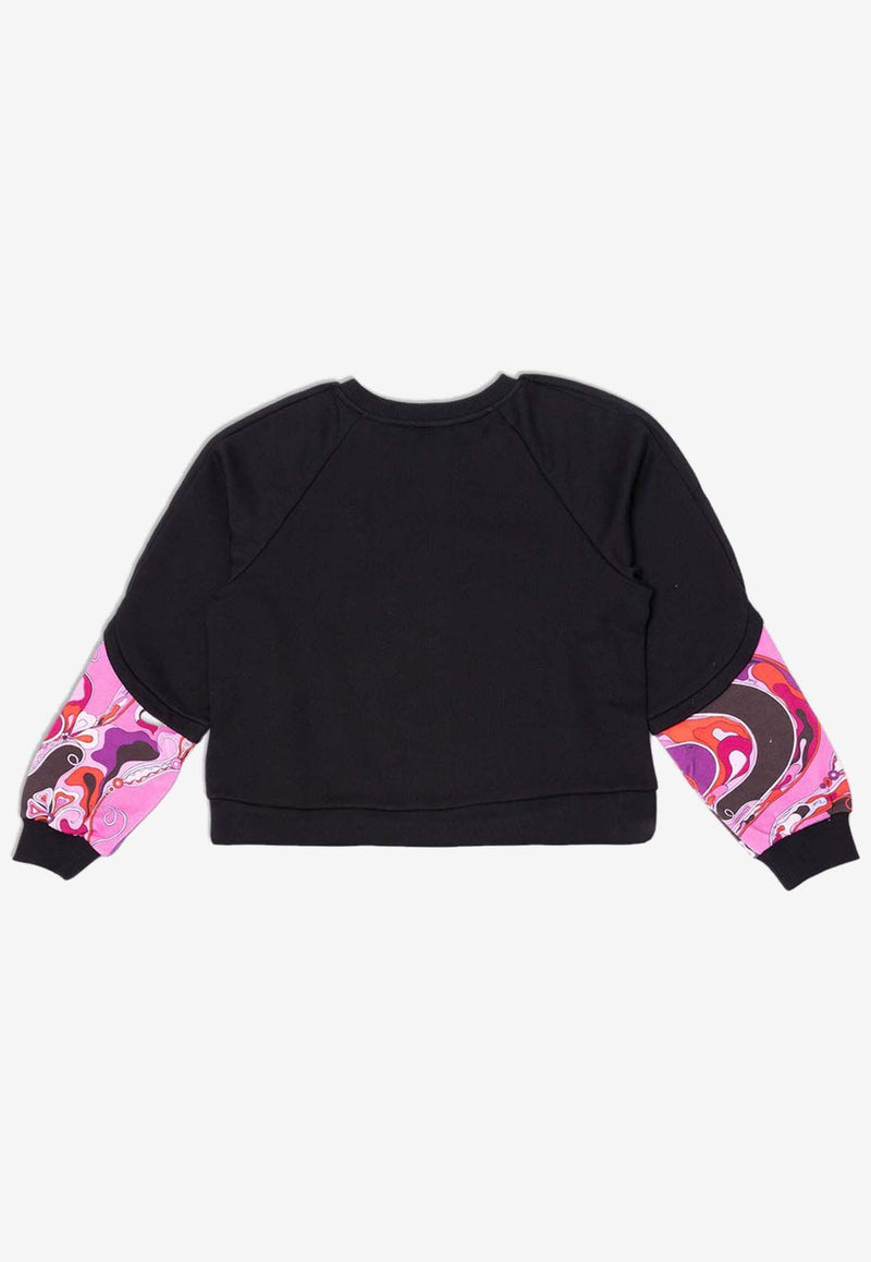 Emilio Pucci Junior Girls Printed Sleeves Sweatshirt Black PX4A40-Z3183_BLACK