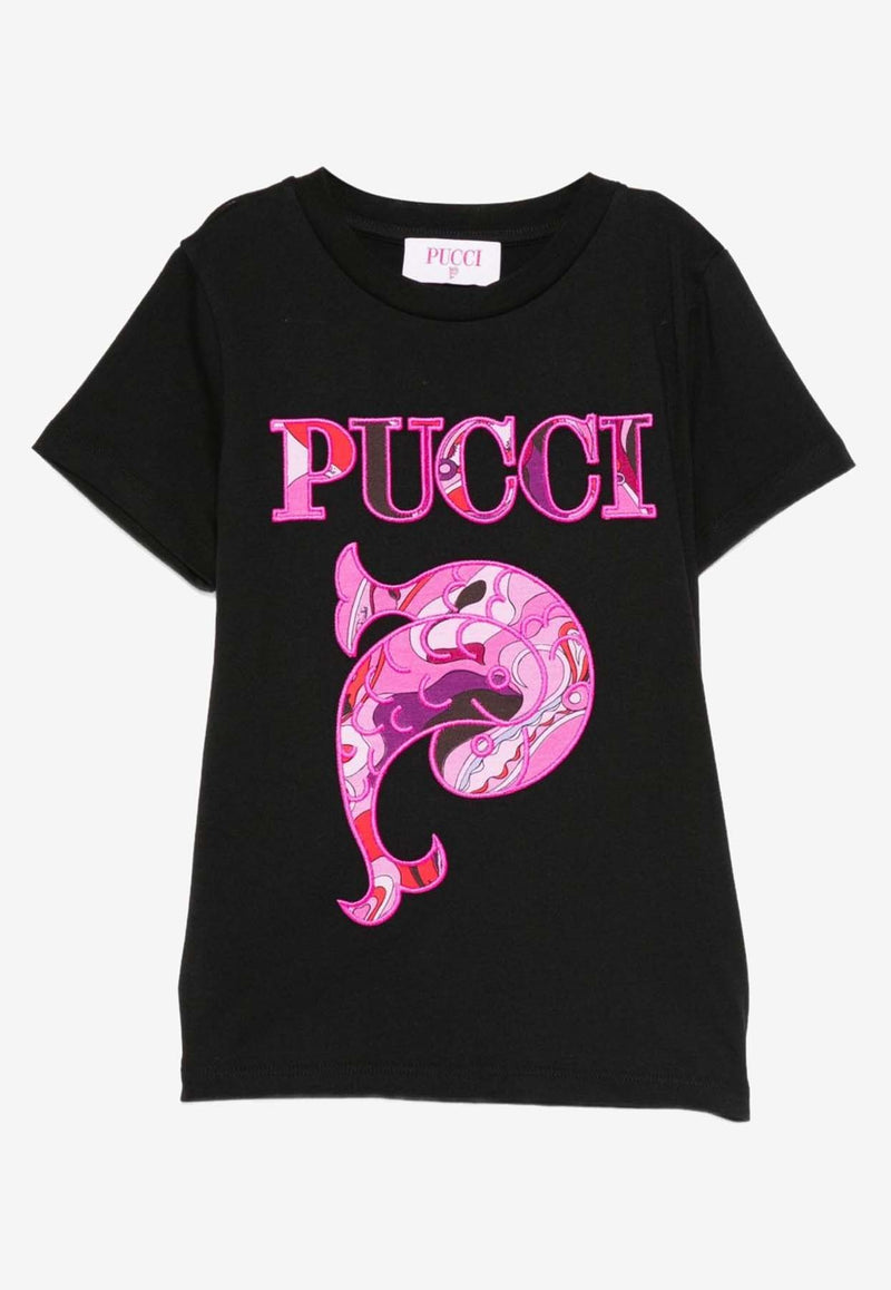 Emilio Pucci Junior Girls Embroidered-Logo T-shirt Black PX8B31-Z3186_BLACK