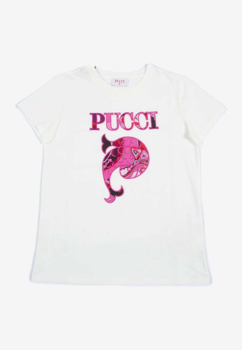 Emilio Pucci Junior Girls Embroidered-Logo T-shirt Ivory PX8B31-Z3186_IVORY