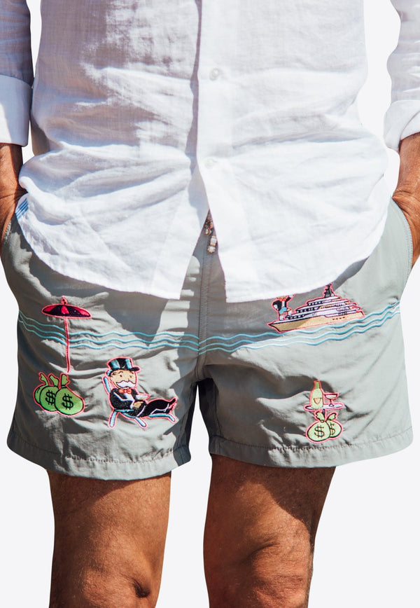 Les Canebiers Pampelonne Embroidered Swim Shorts Gray