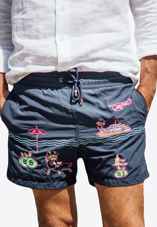 Les Canebiers Pampelonne Embroidered Swim Shorts Navy