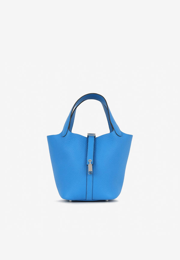 Hermès Picotin Lock 18 in Bleu Hydra Clemence Leather with Palladium Hardware