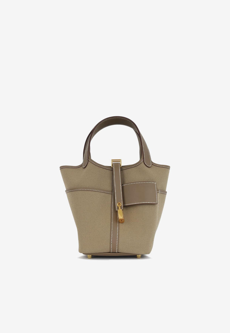 Hermès Picotin Cargo 18 in Beige Marfa Goeland Canvas and Etoupe Swift with Gold Hardware