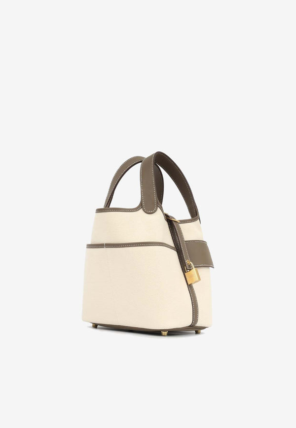 Hermès Picotin Cargo 18 in Ecru Toile and Etoupe Swift with Gold Hardware