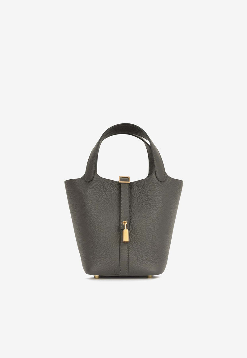 Hermès Picotin 18 in Dark Bronze Clemence Leather with Gold Hardware