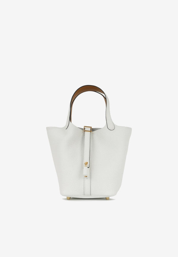 Hermès Picotin 18 Eclat in New White Clemence and Sesame Swift with Gold Hardware