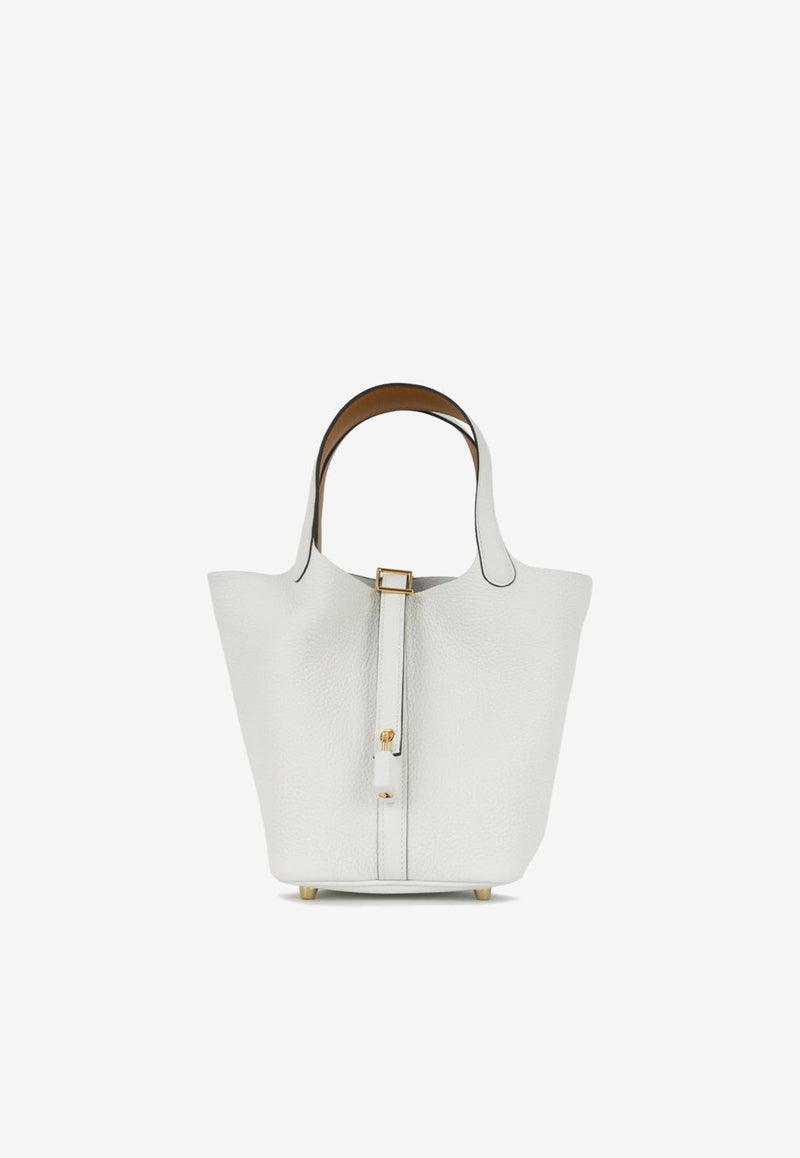 Hermès Picotin 18 Eclat in New White Clemence and Sesame Swift with Gold Hardware