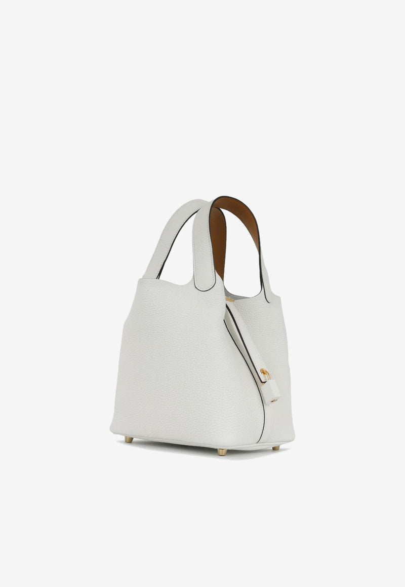 Hermès Picotin 18 Eclat in New White Clemence and Sesame Swift with Gold Hardware