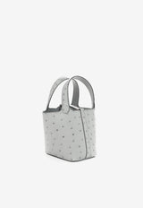 Hermès Micro Picotin Lock 14 in Bleu Glacier Ostrich Leather with Palladium Hardware