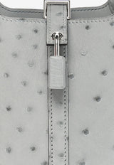 Hermès Micro Picotin Lock 14 in Bleu Glacier Ostrich Leather with Palladium Hardware