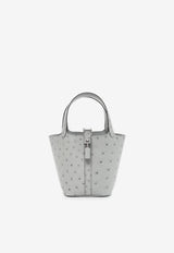 Hermès Micro Picotin Lock 14 in Bleu Glacier Ostrich Leather with Palladium Hardware