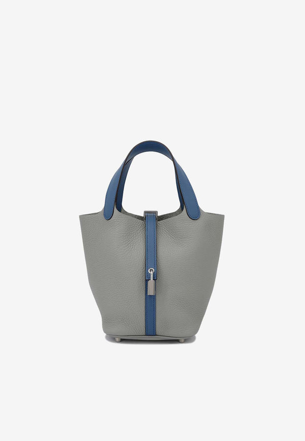 Hermès Picotin 18 in Bleu Agate and Gris Mouette Clemence Leather with Palladium Hardware