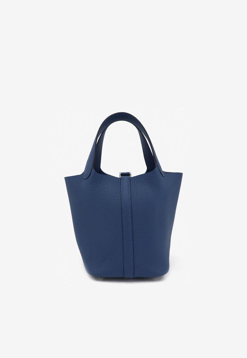 Hermès Picotin Lock 18 in Bleu Tie Clemence Leather with Palladium Hardware