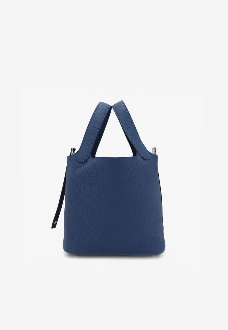 Hermès Picotin Lock 18 in Bleu Tie Clemence Leather with Palladium Hardware
