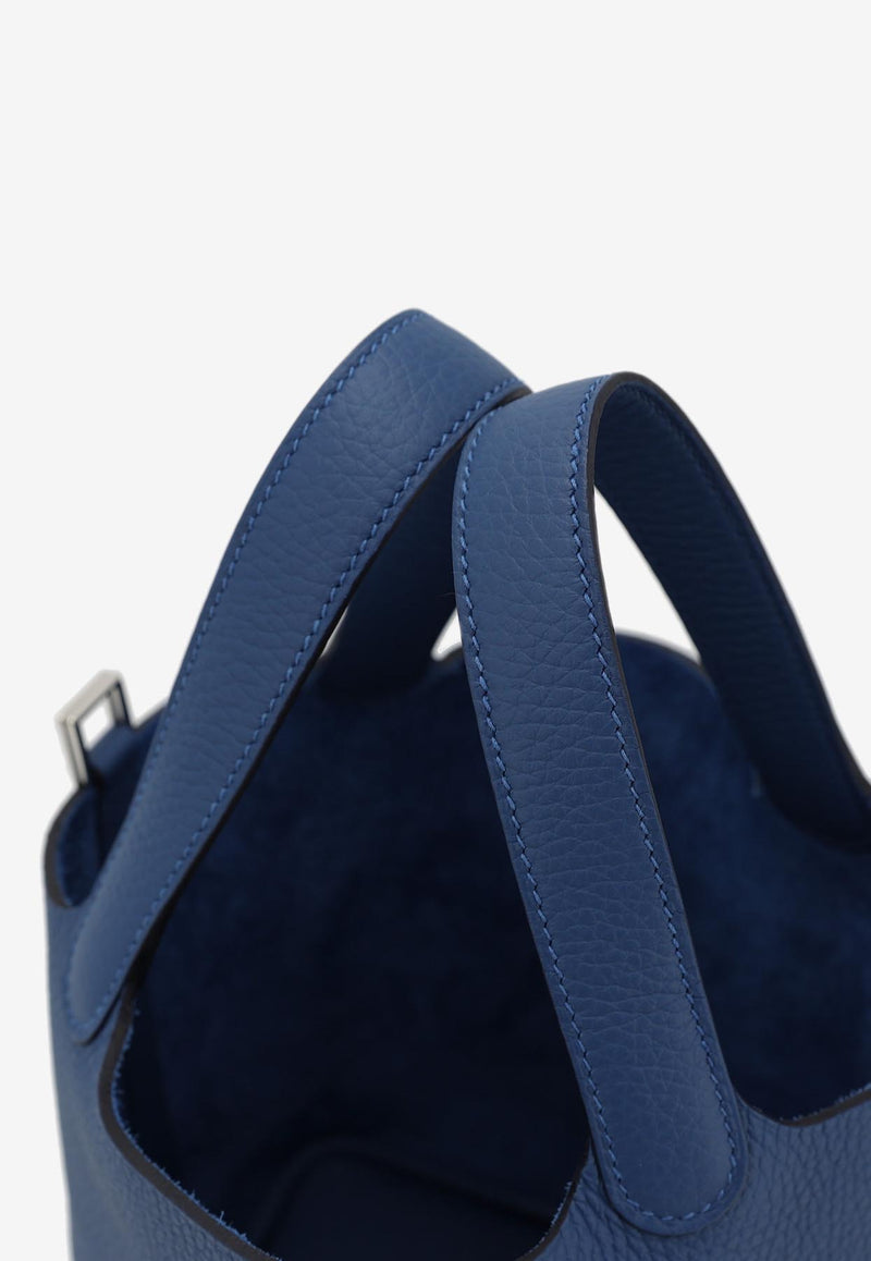 Hermès Picotin Lock 18 in Bleu Tie Clemence Leather with Palladium Hardware