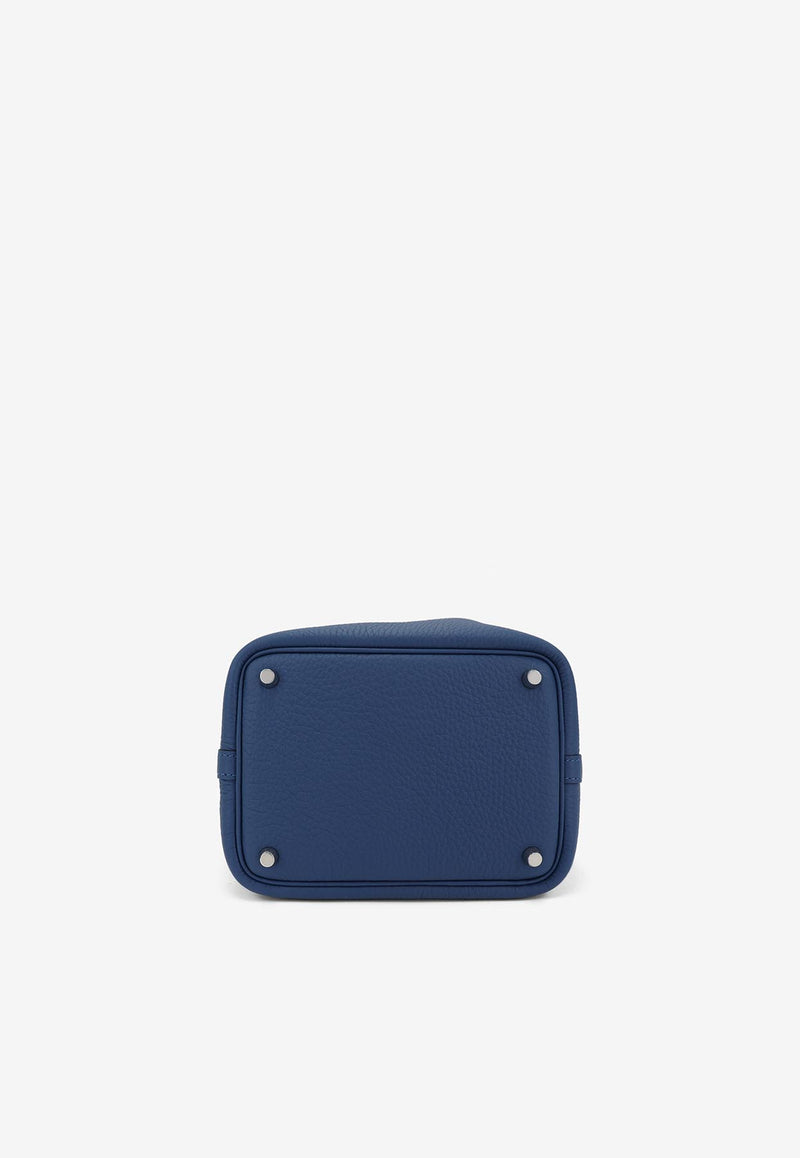 Hermès Picotin Lock 18 in Bleu Tie Clemence Leather with Palladium Hardware