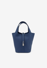 Hermès Picotin Lock 18 in Bleu Tie Clemence Leather with Palladium Hardware