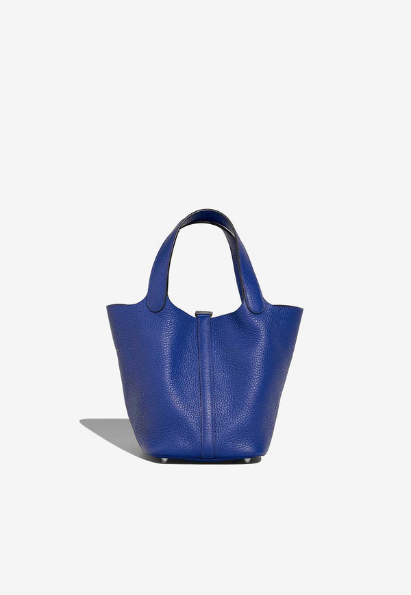 Picotin 18 in Bleu Electrique Clemence Leather with Palladium Hardware