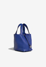 Picotin 18 in Bleu Electrique Clemence Leather with Palladium Hardware