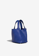 Picotin 18 in Bleu Electrique Clemence Leather with Palladium Hardware