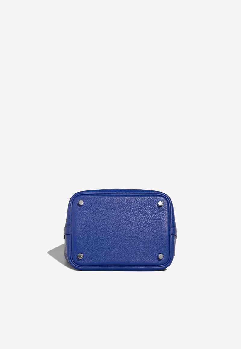 Picotin 18 in Bleu Electrique Clemence Leather with Palladium Hardware