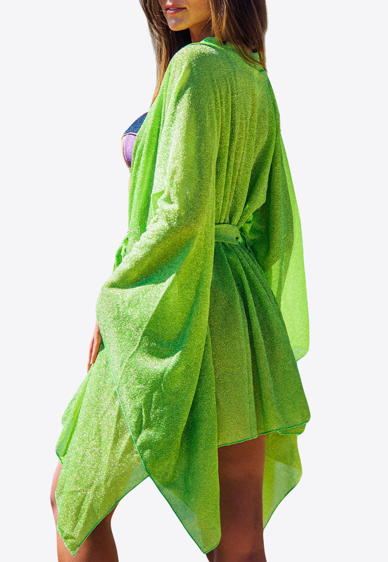 Les Canebiers Asymmetric Poncho with Waist Belt Green