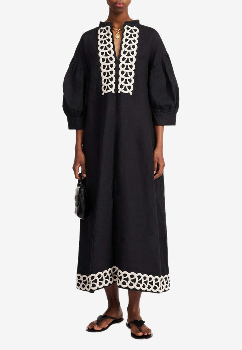 By Malene Birger Lydea Embroidered Linen Midi Dress Black Q70967007BLACK