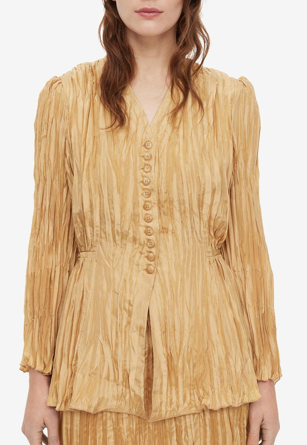 Malene Birger Abruzza Crinkled Plisse Silk Shirt Gold Q71336005-QLGOLD