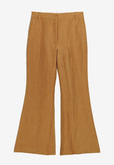 Malene Birger Carass Flared Pants in Linen Blend Brown Q71784005-QL&TRAVELBROWN