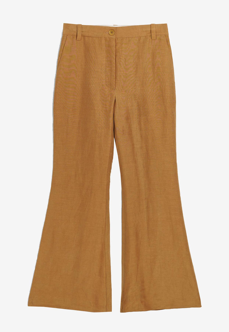 Malene Birger Carass Flared Pants in Linen Blend Brown Q71784005-QL&TRAVELBROWN