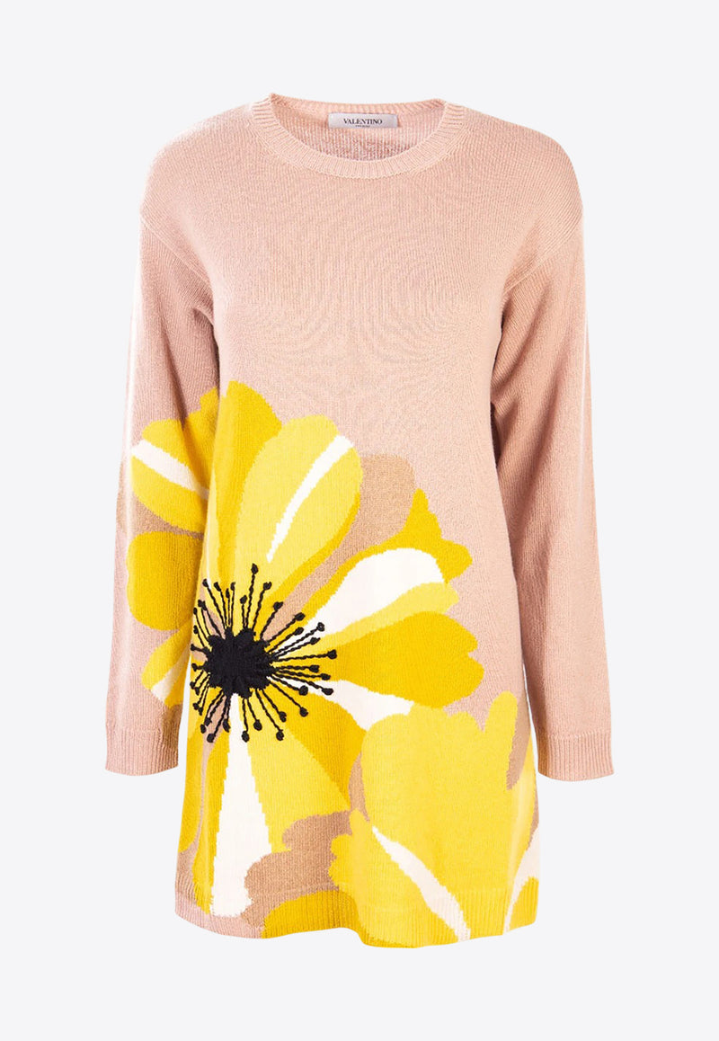 Valentino Intarsia Knit Long Cashmere Sweater Powder QB0KC1374BS PX7