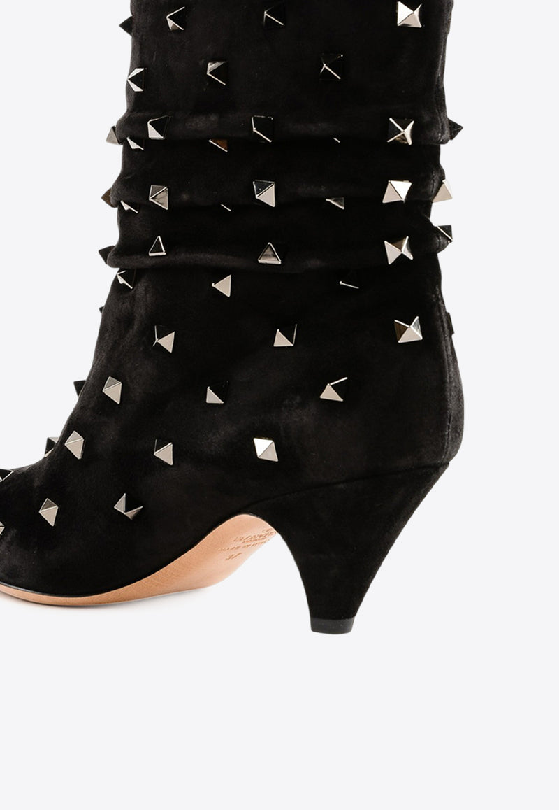 Valentino Rockstud 50 Suede Ankle Boots Black QW2S0H84DIW 0NO