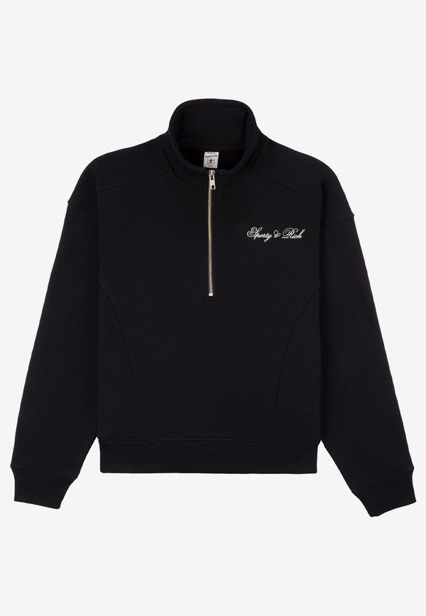 Sporty & Rich Cursive Logo Quarter Zip Sweatshirt QZ851BKBLACK/WHITE