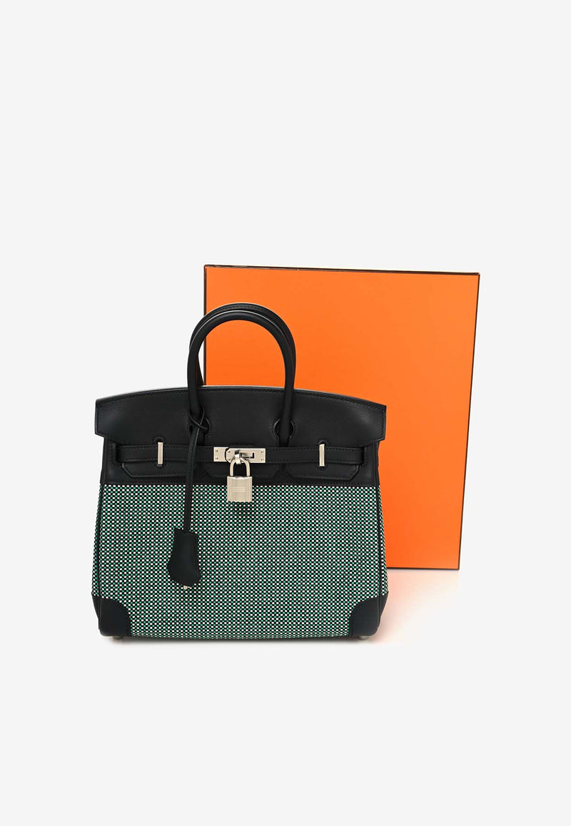 Birkin Quadrille 25 in Black Swift Leather and Menthe Toile with Palladium Hardware