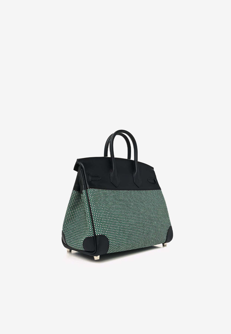 Birkin Quadrille 25 in Black Swift Leather and Menthe Toile with Palladium Hardware