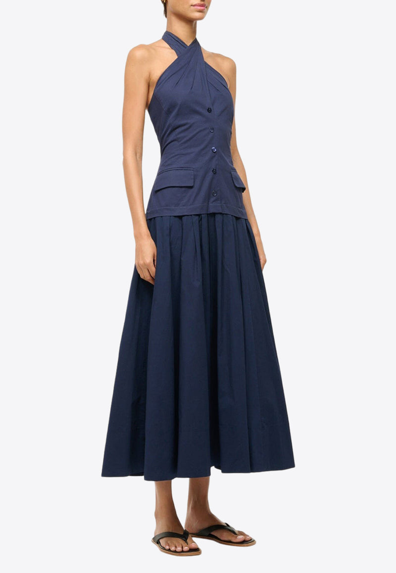 Staud Harrington Halterneck Midi Dress Navy R24P2227CINAVY