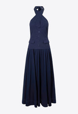 Staud Harrington Halterneck Midi Dress Navy R24P2227CINAVY