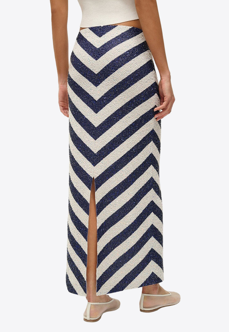 Staud St. Tropez Beaded Chevron Maxi Skirt Blue R24P6114BMSTRIPE