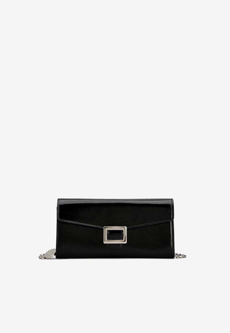 Roger Vivier Belle Vivier Patent Leather Chain Clutch Black RAWAWSB4400UKP/R_ROGVI-B999