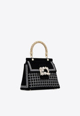 Roger Vivier Mini Viv' Cabas Crystal Embellished Top Handle Bag in Velvet RBWAMAAE1Q3K5TB999 B999 Black