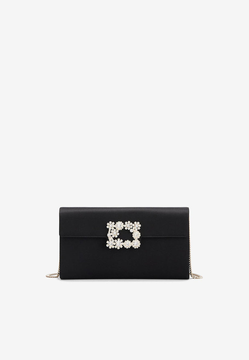 Roger Vivier Crystal Buckle Envelope Bag in Satin RBWAMFD0200RS0B999 B999 Black