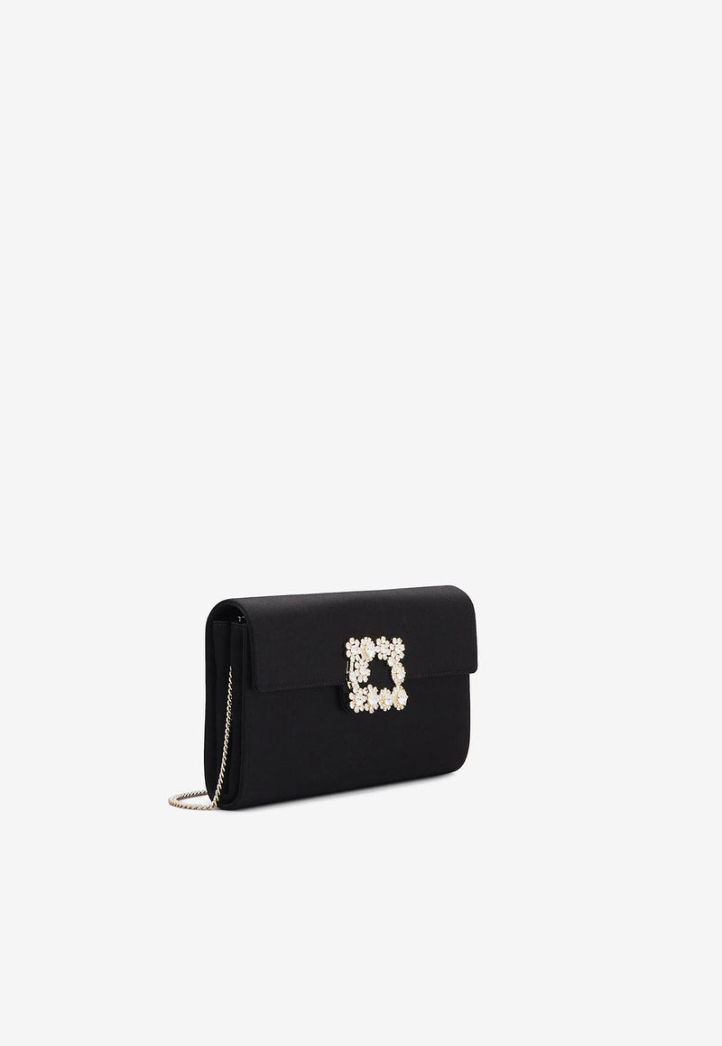 Roger Vivier Crystal Buckle Envelope Bag in Satin RBWAMFD0200RS0B999 B999 Black