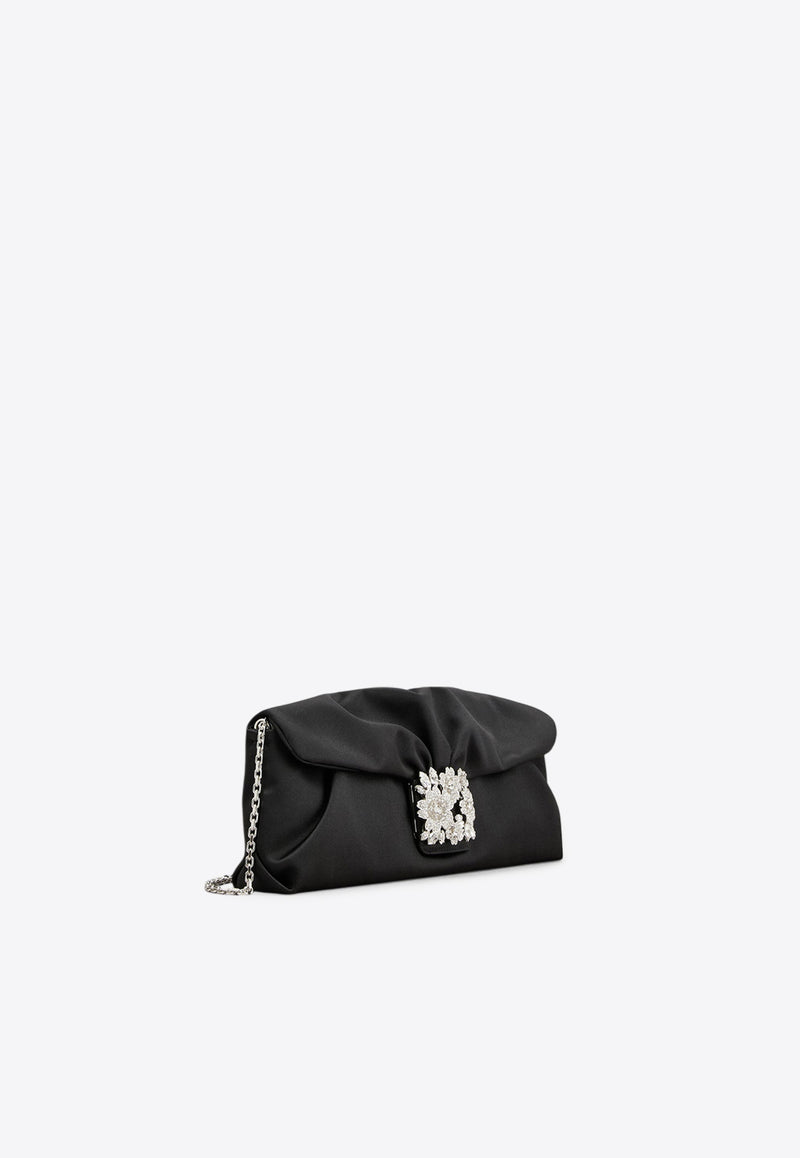 Roger Vivier Efflorescence Buckle Embellished Satin Clutch Black RBWANVC0200RS0/Q_ROGVI-B999