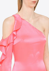 David Koma One-Shoulder Satin Midi Dress Pink RE23DK09DVI/M_DAVID-NP