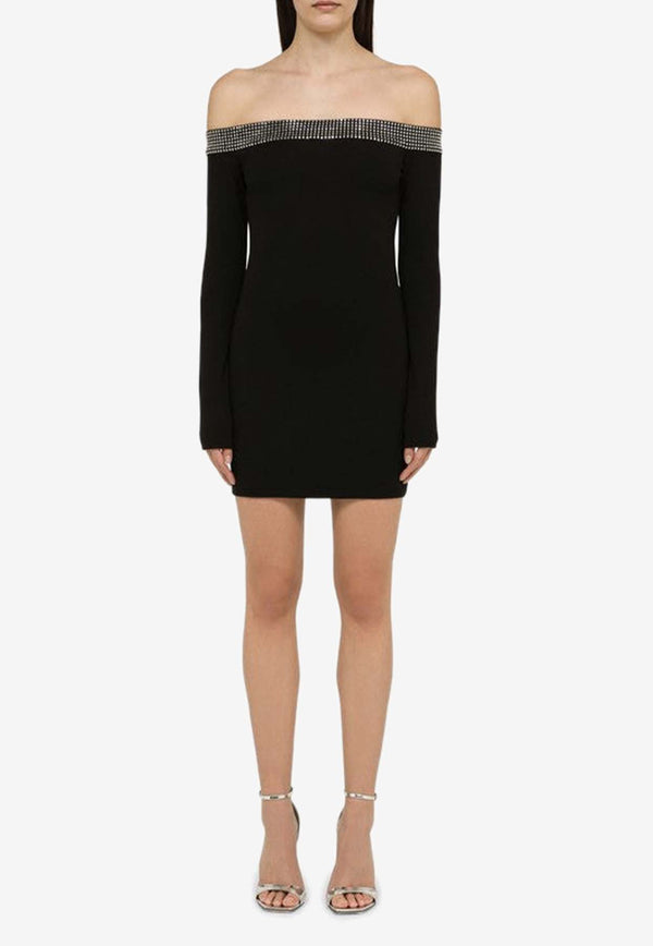 David Koma Crystal-Embellished Off-Shoulder Mini Dress RE24DK33DACO/O_DAVID-BS Black