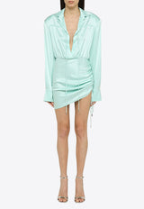 David Koma Draped Long-Sleeved Wool Mini Dress Green RE24DK59DSI/O_DAVID-AQ